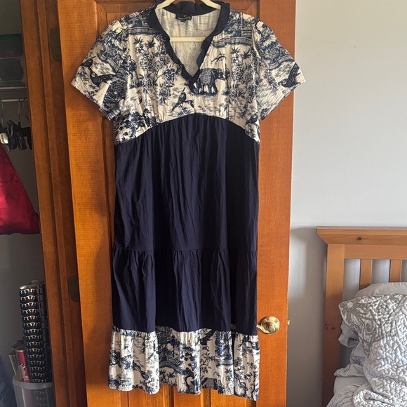 Suzanne Betro Navy and Cream Midi Dress - Picture 1 of 3